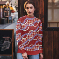 Red Hawaii Palaka Honohono Pikake Ugly Christmas Sweater Hawaiian Orchid Lei Polynesian Pattern - Polynesian Pride