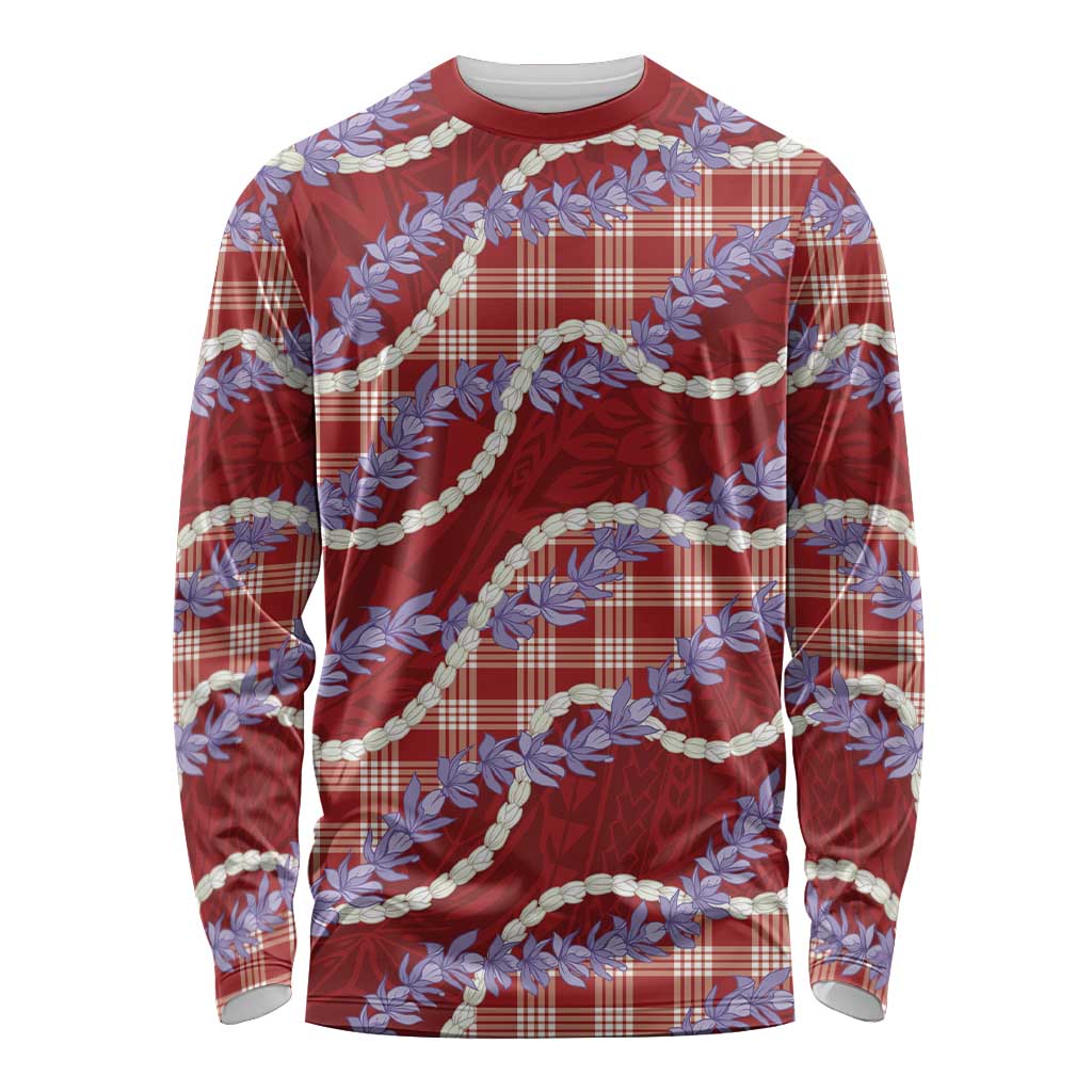 Red Hawaii Palaka Honohono Pikake Long Sleeve Shirt Hawaiian Orchid Lei Polynesian Pattern LT14 Unisex Red - Polynesian Pride