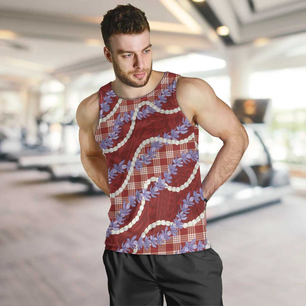 Red Hawaii Palaka Honohono Pikake Men Tank Top Hawaiian Orchid Lei Polynesian Pattern - Polynesian Pride