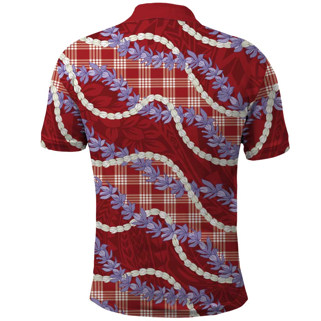Red Hawaii Palaka Honohono Pikake Polo Shirt Hawaiian Orchid Lei Polynesian Pattern - Polynesian Pride