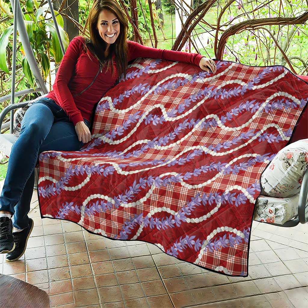 Red Hawaii Palaka Honohono Pikake Quilt Hawaiian Orchid Lei Polynesian Pattern - Polynesian Pride