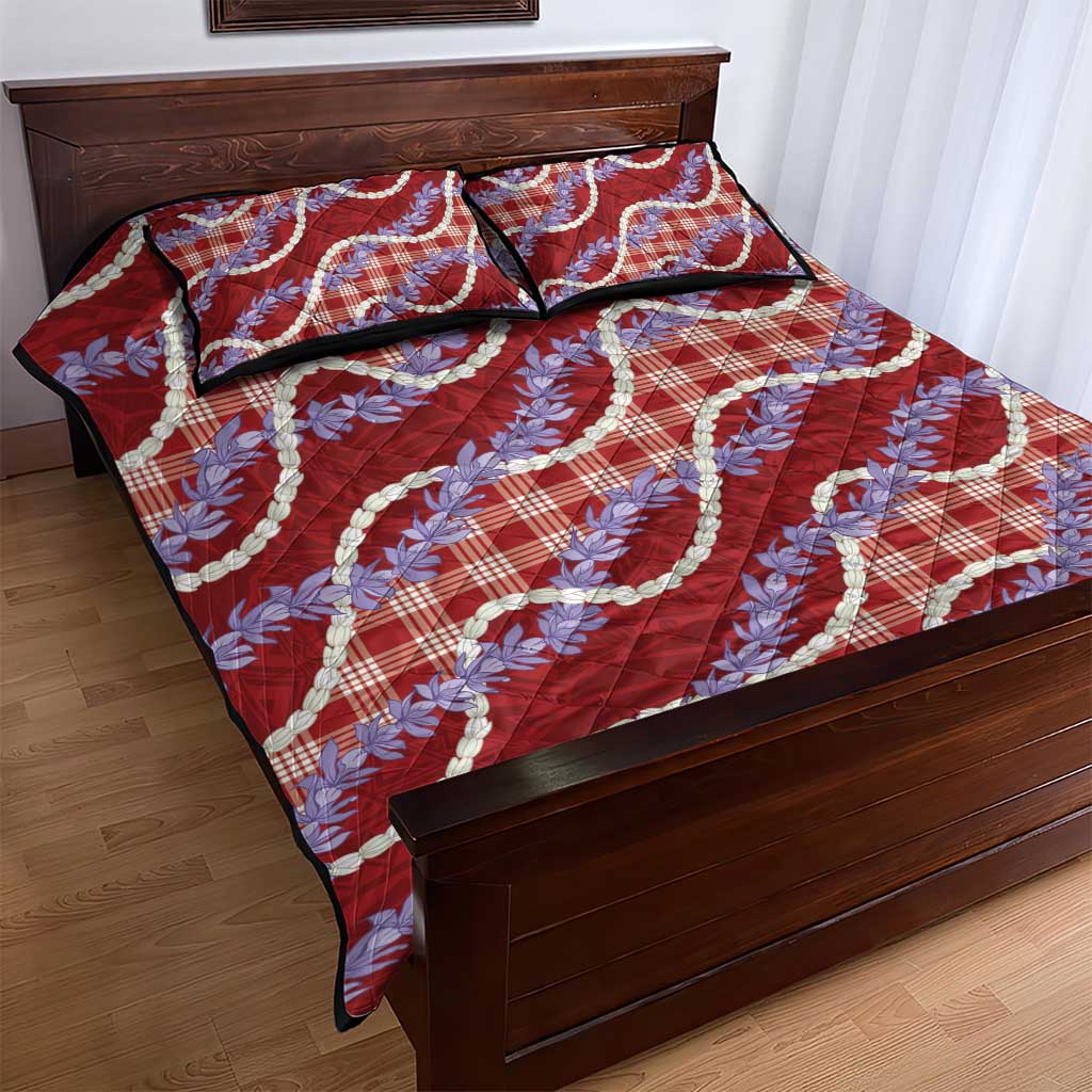 Red Hawaii Palaka Honohono Pikake Quilt Bed Set Hawaiian Orchid Lei Polynesian Pattern - Polynesian Pride