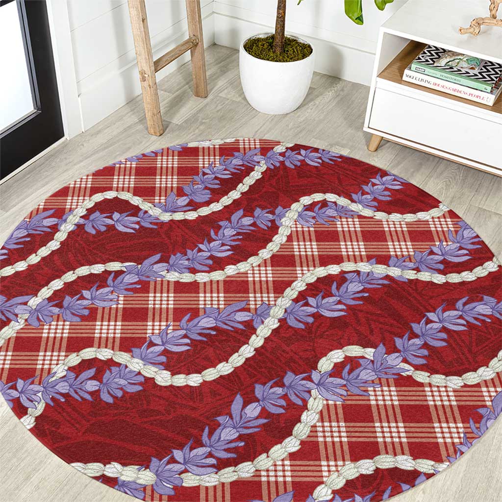 Red Hawaii Palaka Honohono Pikake Round Carpet Hawaiian Orchid Lei Polynesian Pattern - Polynesian Pride