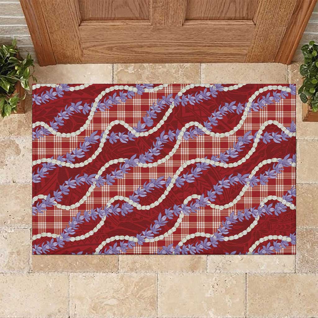 Red Hawaii Palaka Honohono Pikake Rubber Doormat Hawaiian Orchid Lei Polynesian Pattern LT14 Red - Polynesian Pride