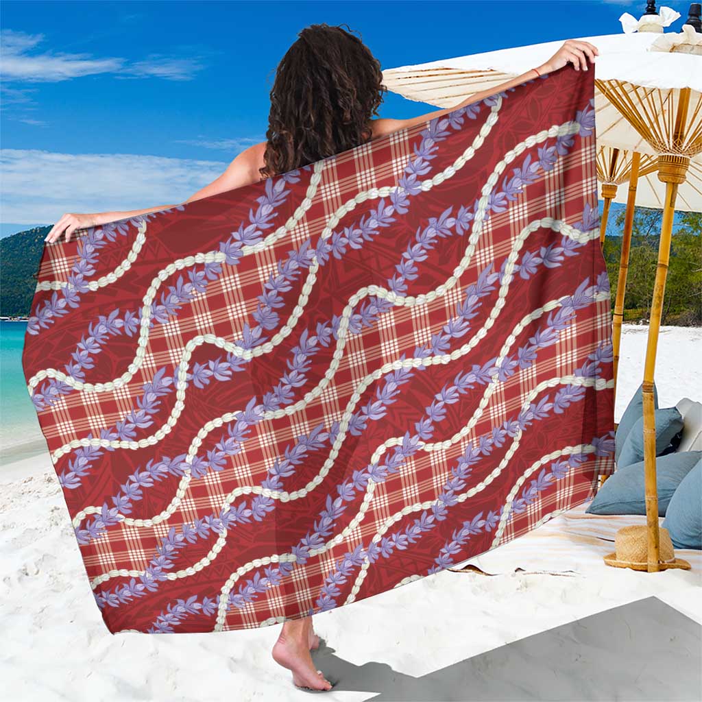 Red Hawaii Palaka Honohono Pikake Sarong Hawaiian Orchid Lei Polynesian Pattern LT14 One Size 44 x 66 inches Red - Polynesian Pride