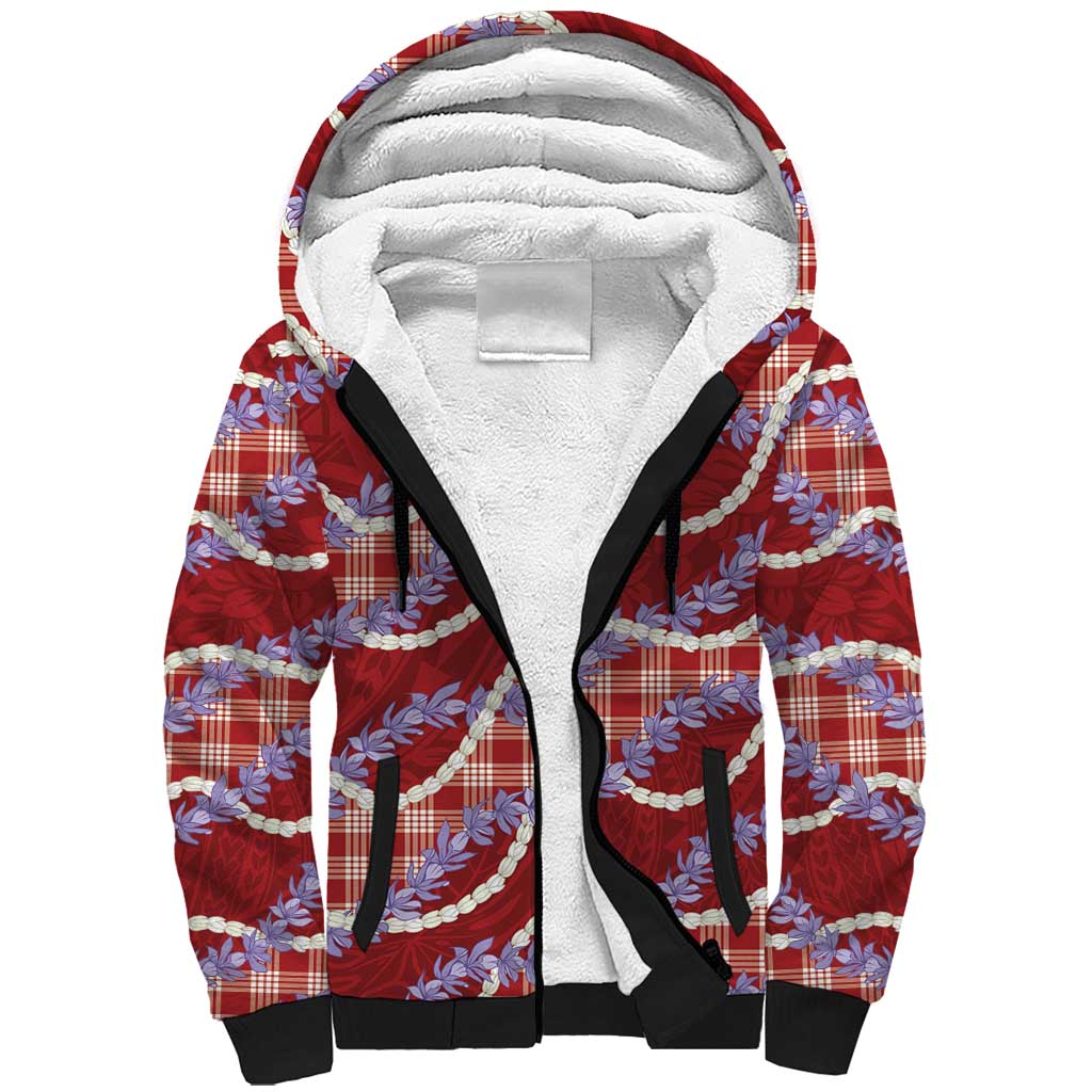 Red Hawaii Palaka Honohono Pikake Sherpa Hoodie Hawaiian Orchid Lei Polynesian Pattern LT14 Unisex Red - Polynesian Pride