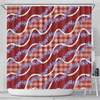 Red Hawaii Palaka Honohono Pikake Shower Curtain Hawaiian Orchid Lei Polynesian Pattern - Polynesian Pride