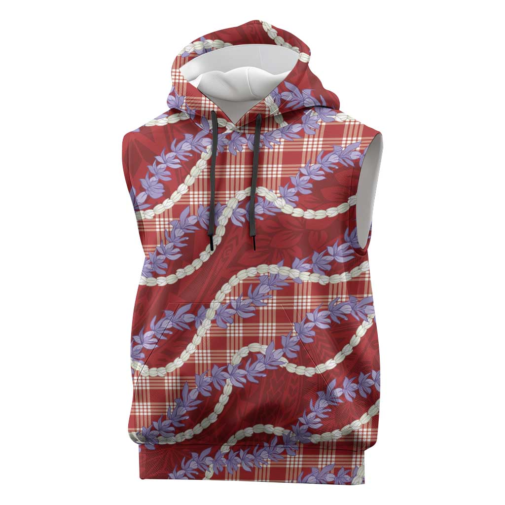 Red Hawaii Palaka Honohono Pikake Sleeveless Hoodie Hawaiian Orchid Lei Polynesian Pattern LT14 Red - Polynesian Pride