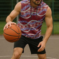 Red Hawaii Palaka Honohono Pikake Sleeveless Hoodie Hawaiian Orchid Lei Polynesian Pattern - Polynesian Pride