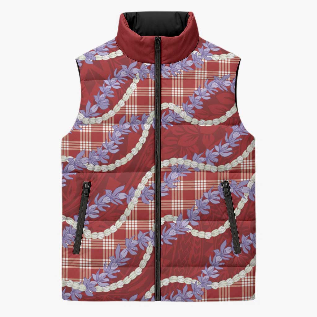 Red Hawaii Palaka Honohono Pikake Sleeveless Puffer Jacket Hawaiian Orchid Lei Polynesian Pattern LT14 Unisex Red - Polynesian Pride