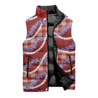 Red Hawaii Palaka Honohono Pikake Sleeveless Puffer Jacket Hawaiian Orchid Lei Polynesian Pattern - Polynesian Pride