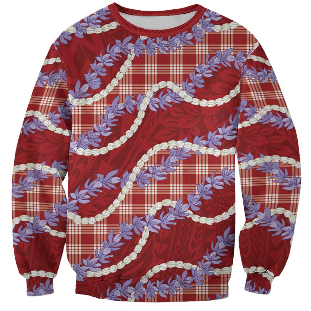 Red Hawaii Palaka Honohono Pikake Sweatshirt Hawaiian Orchid Lei Polynesian Pattern LT14 Unisex Red - Polynesian Pride