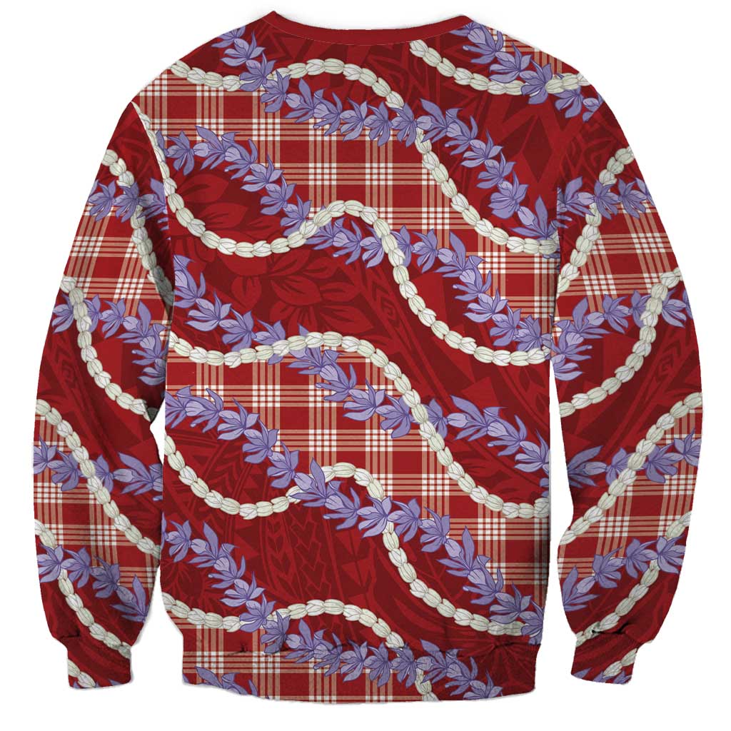 Red Hawaii Palaka Honohono Pikake Sweatshirt Hawaiian Orchid Lei Polynesian Pattern - Polynesian Pride
