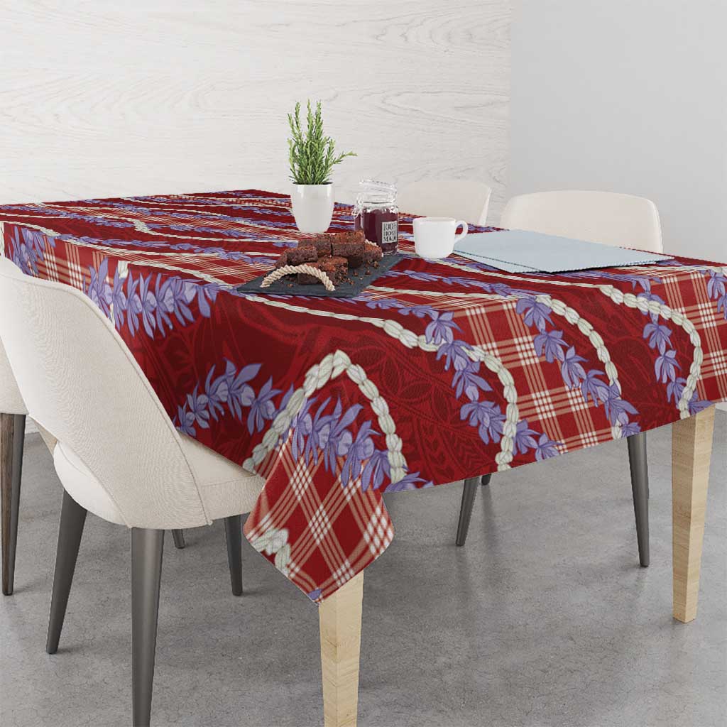 Red Hawaii Palaka Honohono Pikake Tablecloth Hawaiian Orchid Lei Polynesian Pattern - Polynesian Pride
