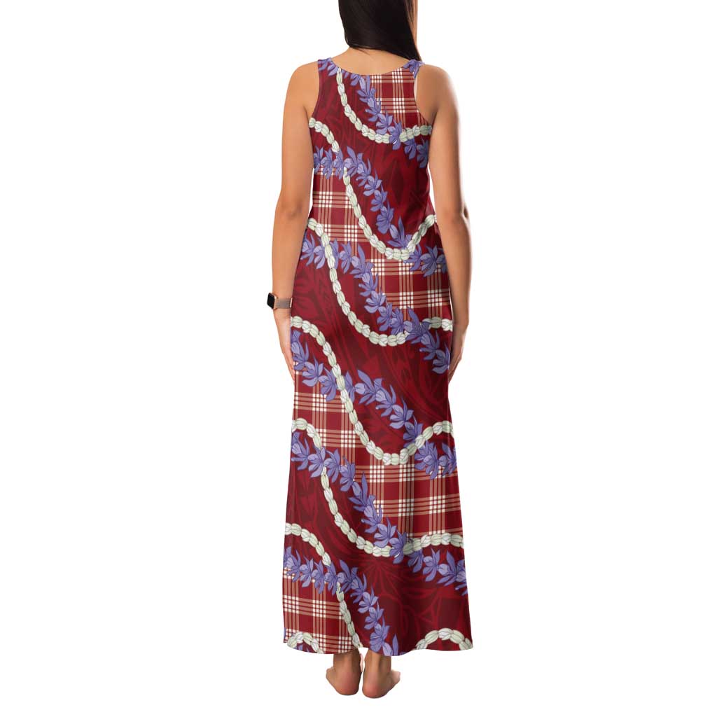 Red Hawaii Palaka Honohono Pikake Tank Maxi Dress Hawaiian Orchid Lei Polynesian Pattern - Polynesian Pride