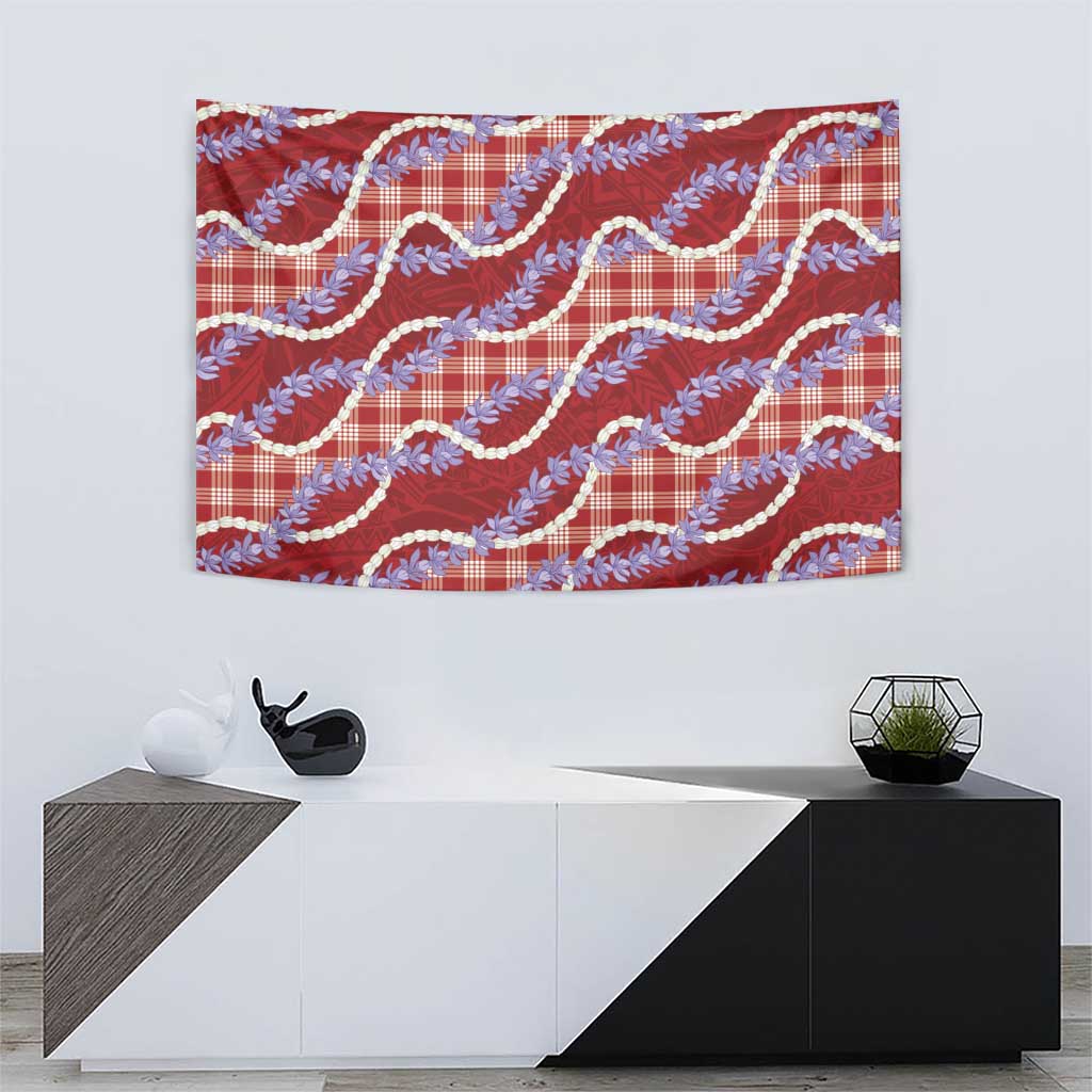 Red Hawaii Palaka Honohono Pikake Tapestry Hawaiian Orchid Lei Polynesian Pattern - Polynesian Pride