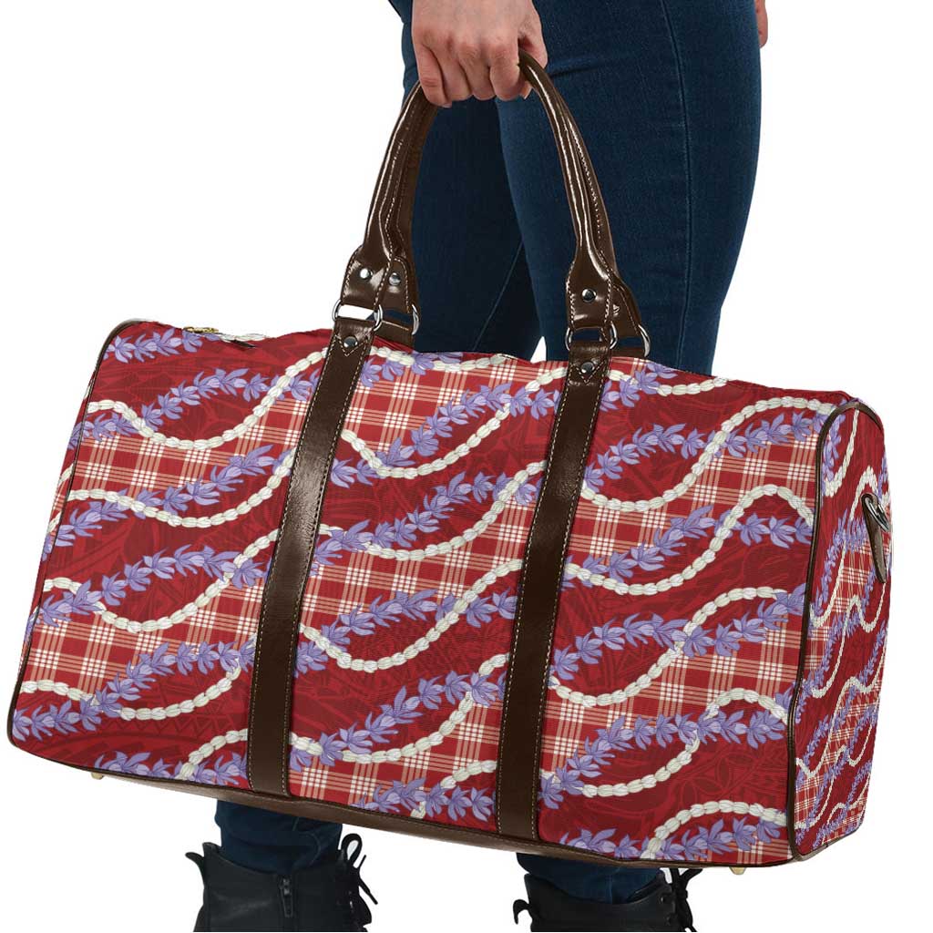 Red Hawaii Palaka Honohono Pikake Travel Bag Hawaiian Orchid Lei Polynesian Pattern - Polynesian Pride