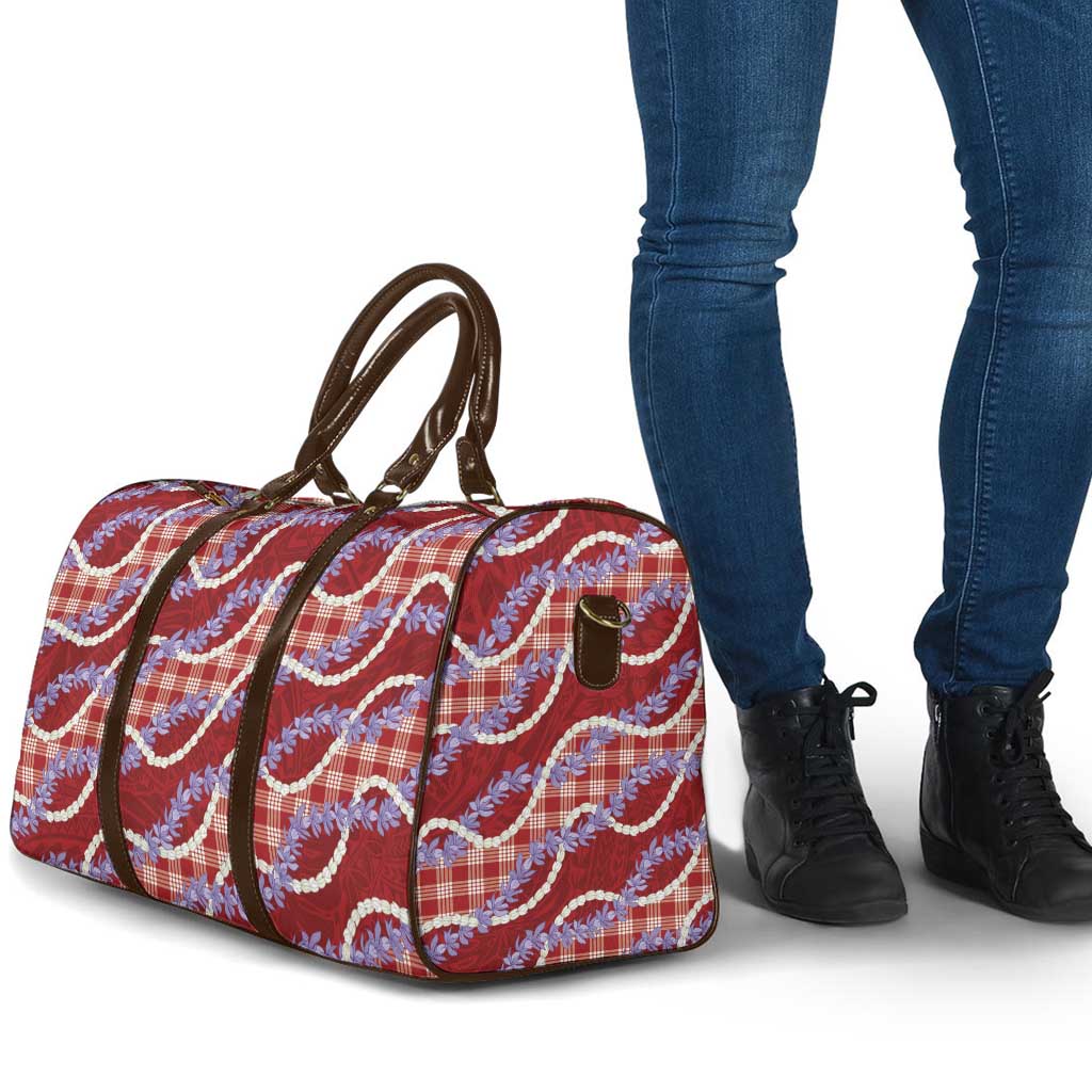 Red Hawaii Palaka Honohono Pikake Travel Bag Hawaiian Orchid Lei Polynesian Pattern - Polynesian Pride