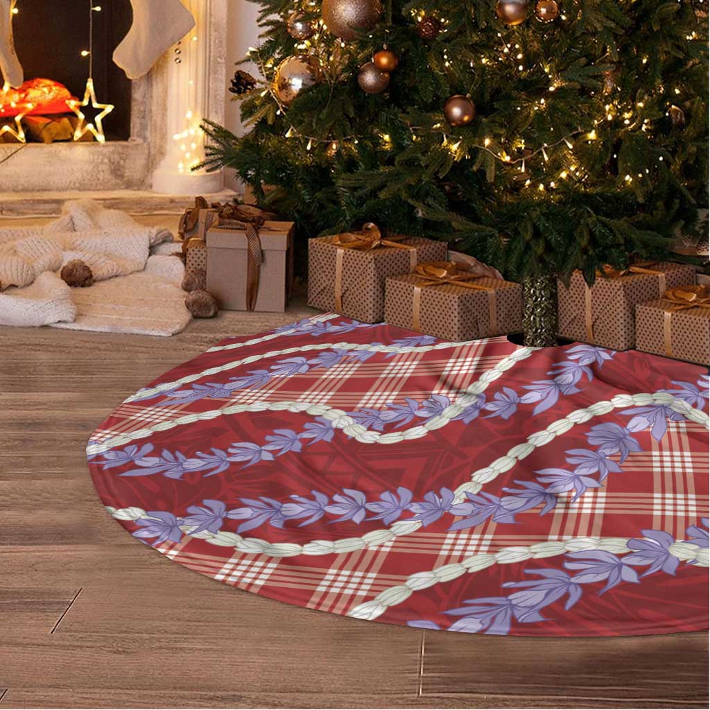 Red Hawaii Palaka Honohono Pikake Tree Skirt Hawaiian Orchid Lei Polynesian Pattern - Polynesian Pride