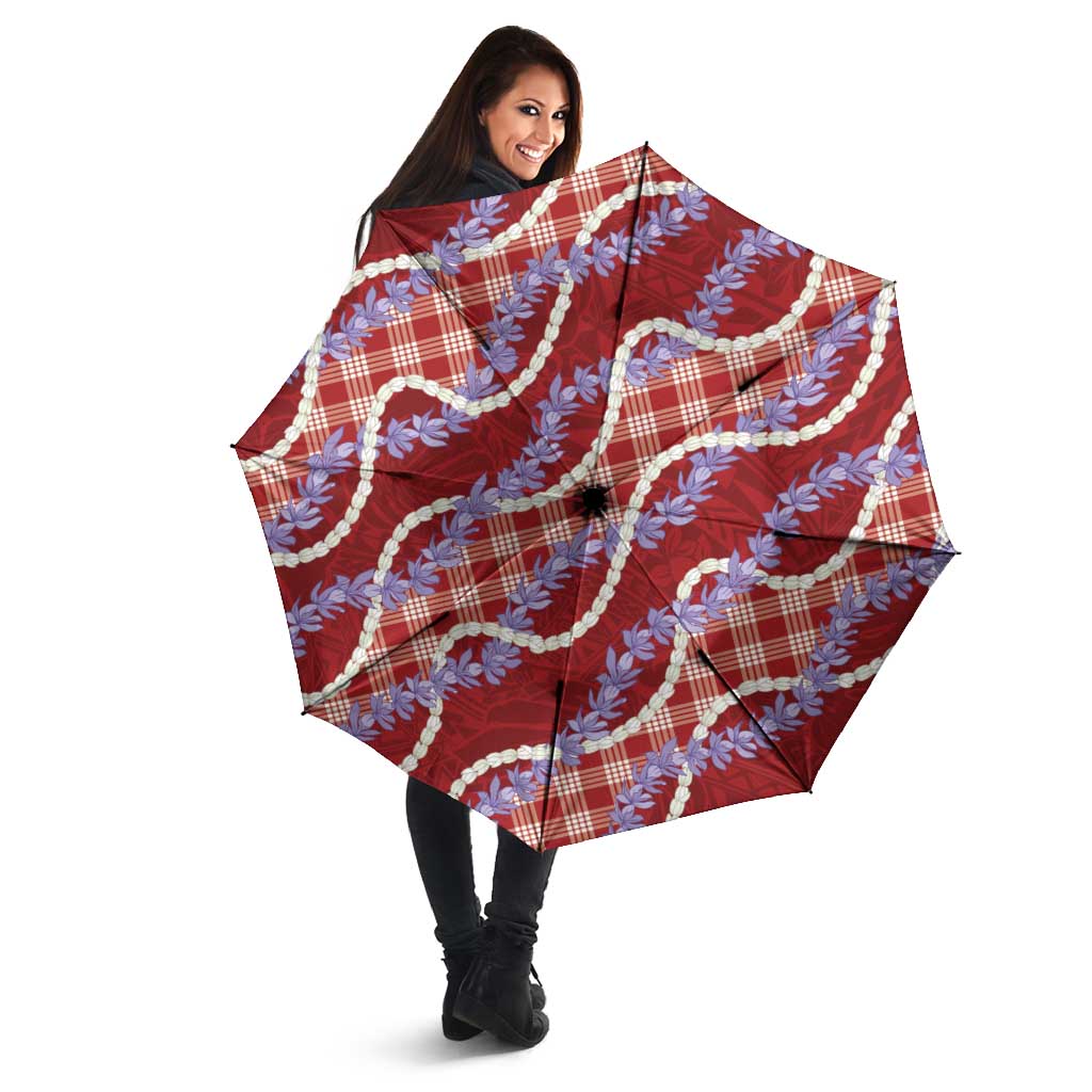 Red Hawaii Palaka Honohono Pikake Umbrella Hawaiian Orchid Lei Polynesian Pattern - Polynesian Pride