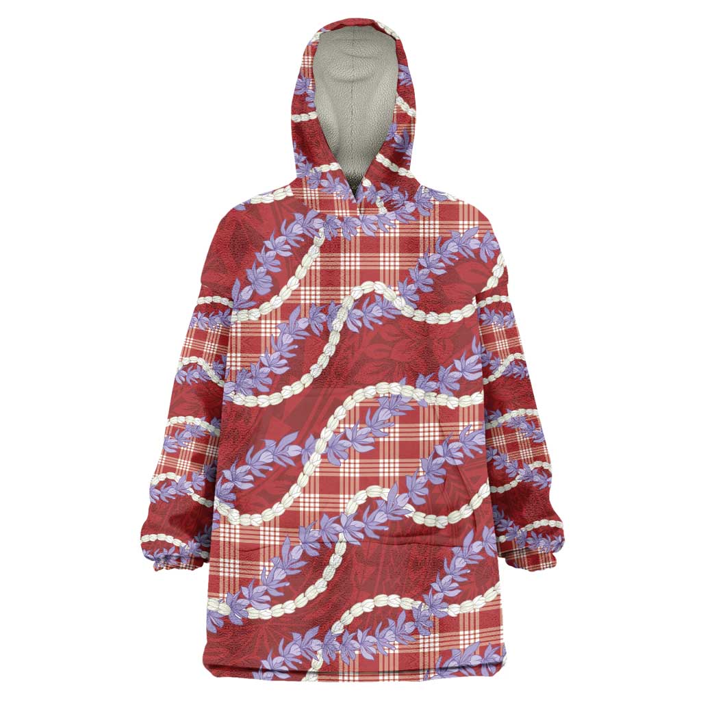Red Hawaii Palaka Honohono Pikake Wearable Blanket Hoodie Hawaiian Orchid Lei Polynesian Pattern LT14 One Size Red - Polynesian Pride