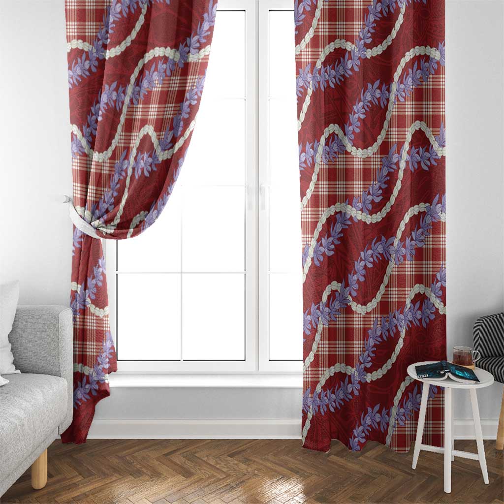 Red Hawaii Palaka Honohono Pikake Window Curtain Hawaiian Orchid Lei Polynesian Pattern - Polynesian Pride