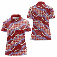 Red Hawaii Palaka Honohono Pikake Women Polo Shirt Hawaiian Orchid Lei Polynesian Pattern - Polynesian Pride