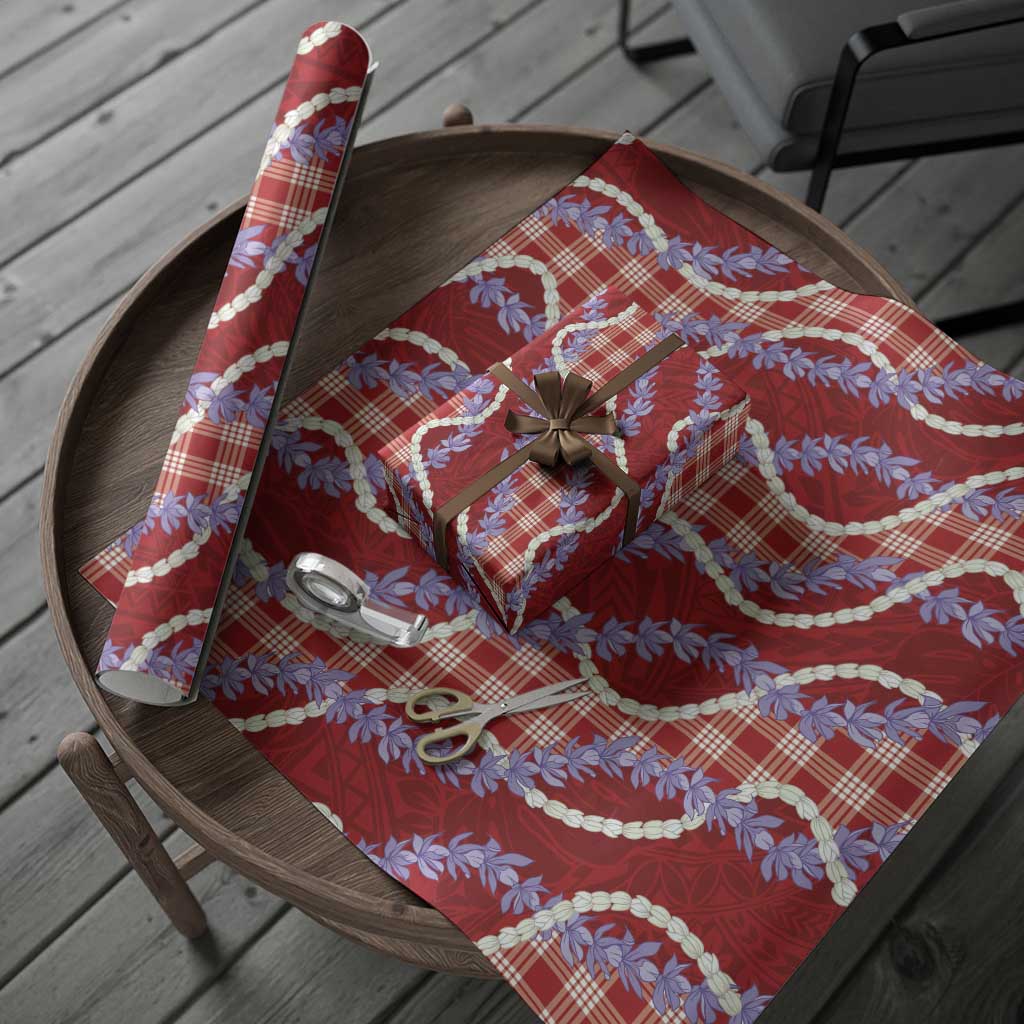 Red Hawaii Palaka Honohono Pikake Wrapping Paper Hawaiian Orchid Lei Polynesian Pattern - Polynesian Pride