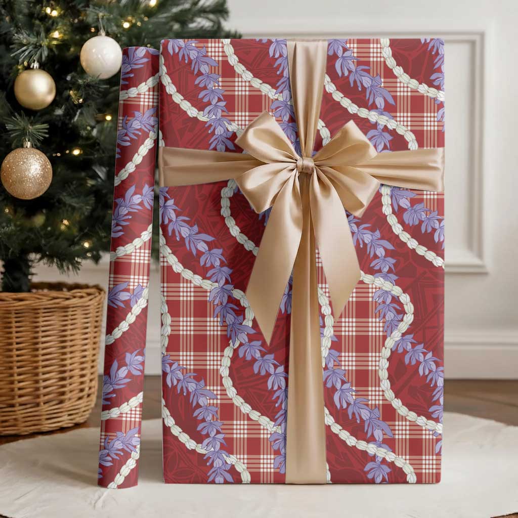 Red Hawaii Palaka Honohono Pikake Wrapping Paper Hawaiian Orchid Lei Polynesian Pattern - Polynesian Pride