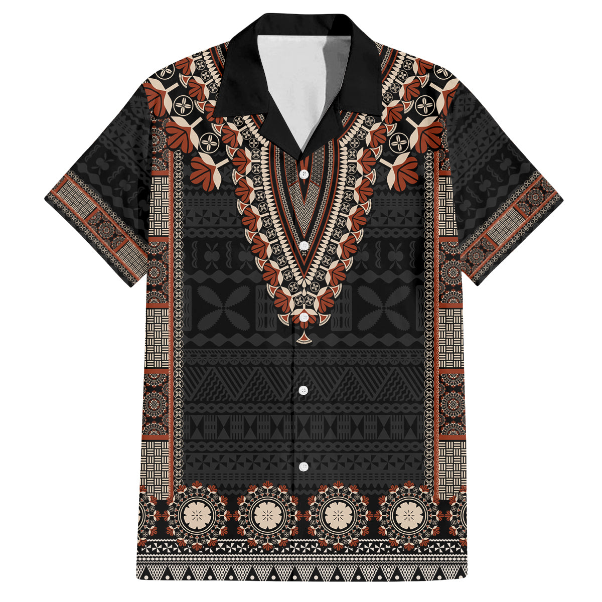 Bula Fiji Dashiki Vintage Fijian Masi Tapa Pattern Family Matching Long Sleeve Bodycon Dress and Hawaiian Shirt LT14 Dad's Shirt - Short Sleeve Brown - Polynesian Pride