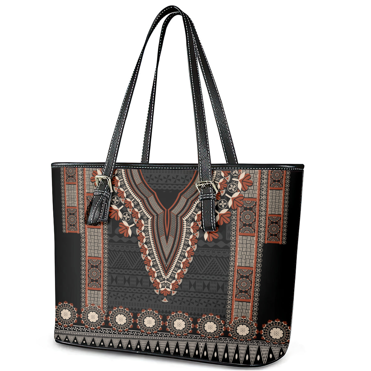 Bula Fiji Dashiki Vintage Fijian Masi Tapa Pattern Leather Tote Bag LT14 - Polynesian Pride