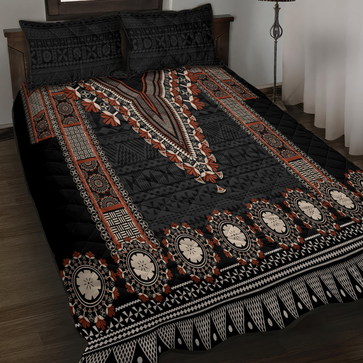 Bula Fiji Dashiki Vintage Fijian Masi Tapa Pattern Quilt Bed Set LT14 - Polynesian Pride