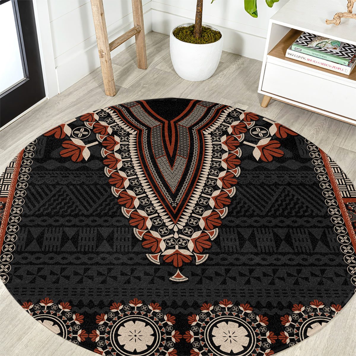 Bula Fiji Dashiki Vintage Fijian Masi Tapa Pattern Round Carpet LT14 Brown - Polynesian Pride
