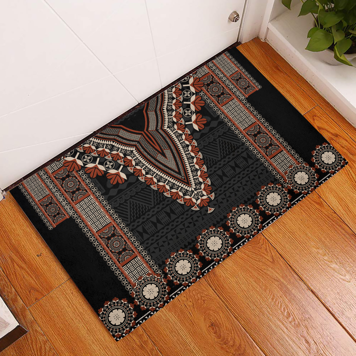 Bula Fiji Dashiki Vintage Fijian Masi Tapa Pattern Rubber Doormat LT14 Brown - Polynesian Pride