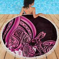 Pink Polynesia Easter Day Beach Blanket Eggs With Bunny Polynesian Pattern