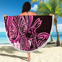 Pink Polynesia Easter Day Beach Blanket Eggs With Bunny Polynesian Pattern