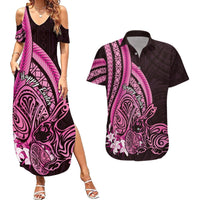 Pink Polynesia Easter Day Couples Matching Summer Maxi Dress and Hawaiian Shirt Eggs With Bunny Polynesian Pattern LT14 Pink - Polynesian Pride