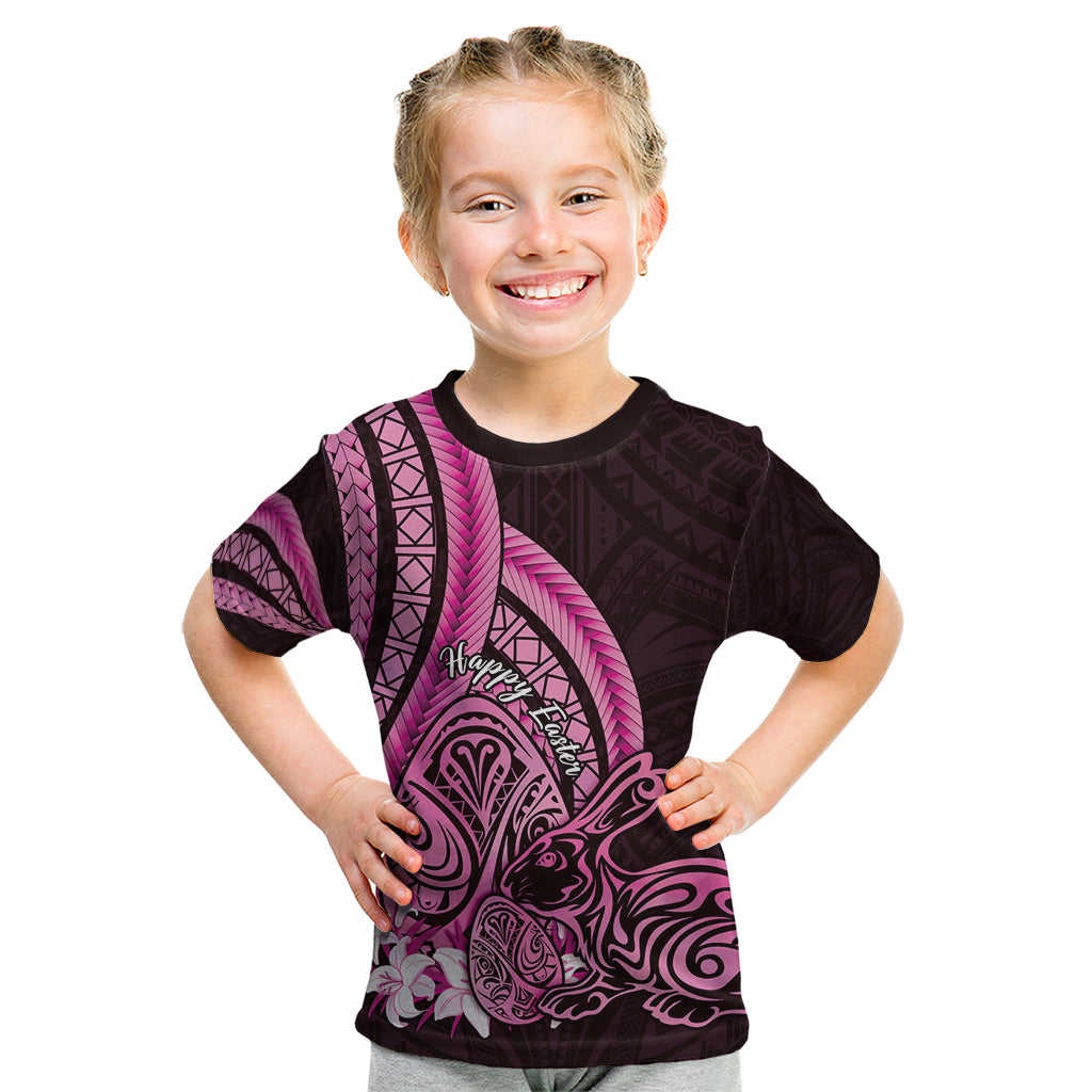 Pink Polynesia Easter Day Kid T Shirt Eggs With Bunny Polynesian Pattern LT14 Pink - Polynesian Pride