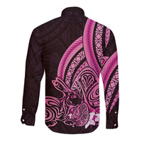 Pink Polynesia Easter Day Long Sleeve Button Shirt Eggs With Bunny Polynesian Pattern