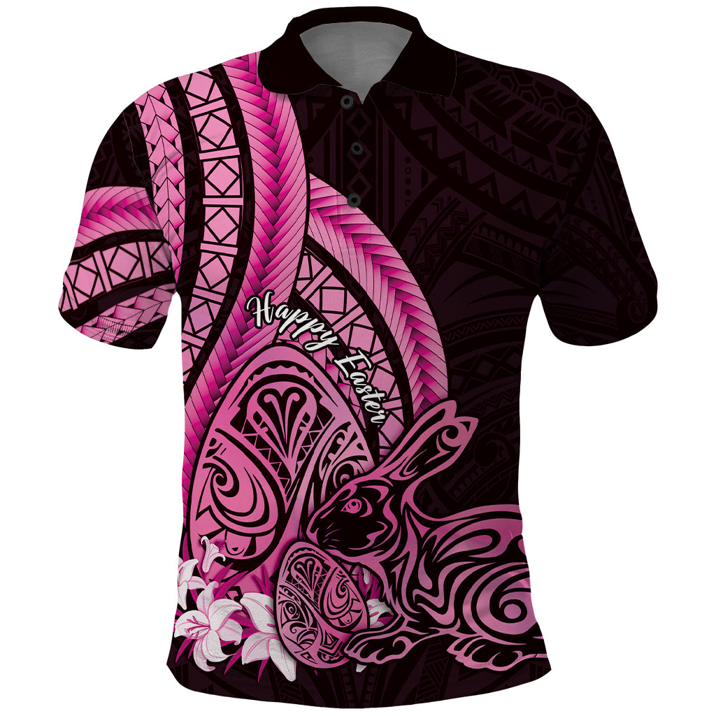 Pink Polynesia Easter Day Polo Shirt Eggs With Bunny Polynesian Pattern