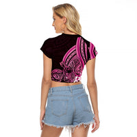 Pink Polynesia Easter Day Raglan Cropped T Shirt Eggs With Bunny Polynesian Pattern