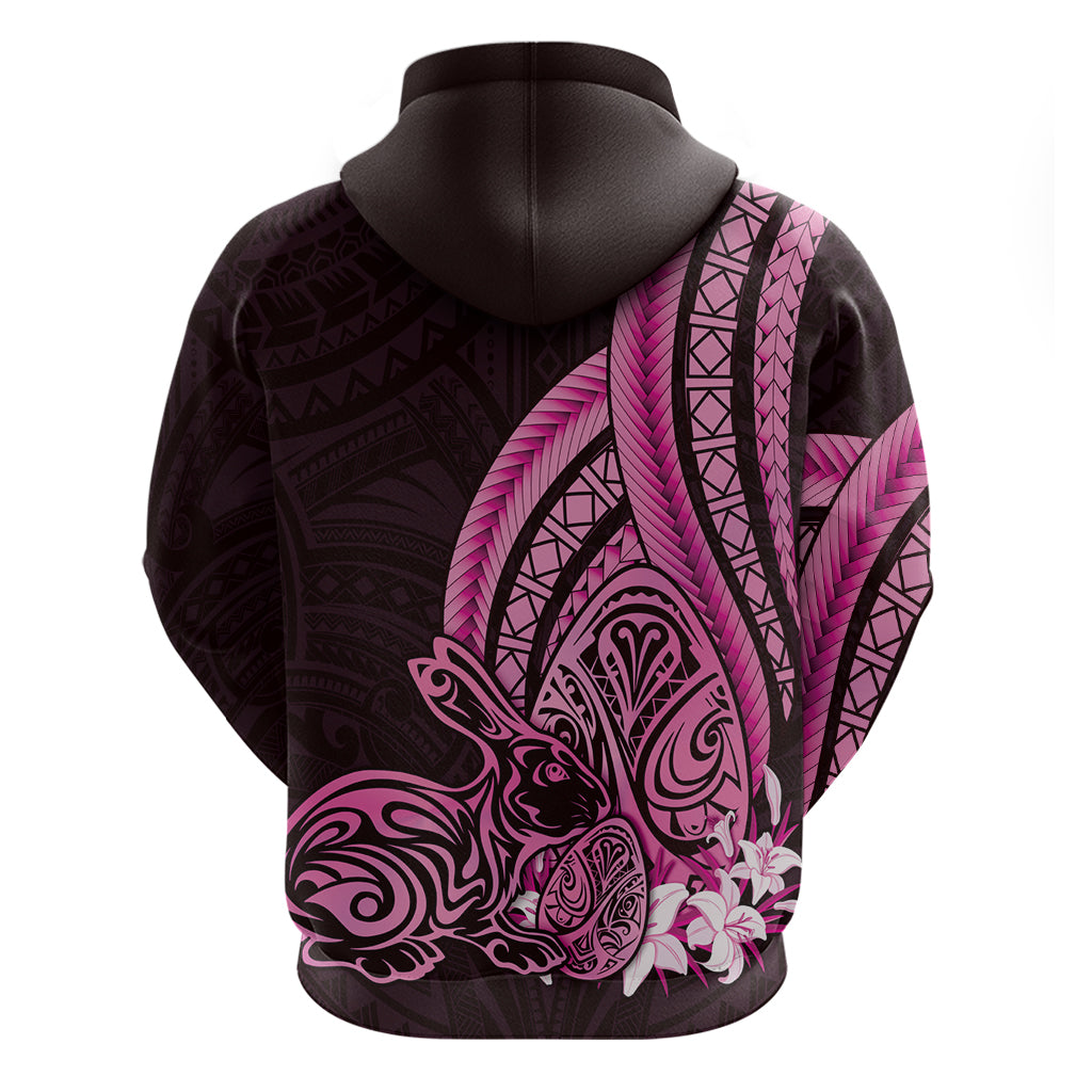 Pink Polynesia Easter Day Zip Hoodie Eggs With Bunny Polynesian Pattern