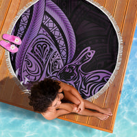 Purple Polynesia Easter Day Beach Blanket Eggs With Bunny Polynesian Pattern