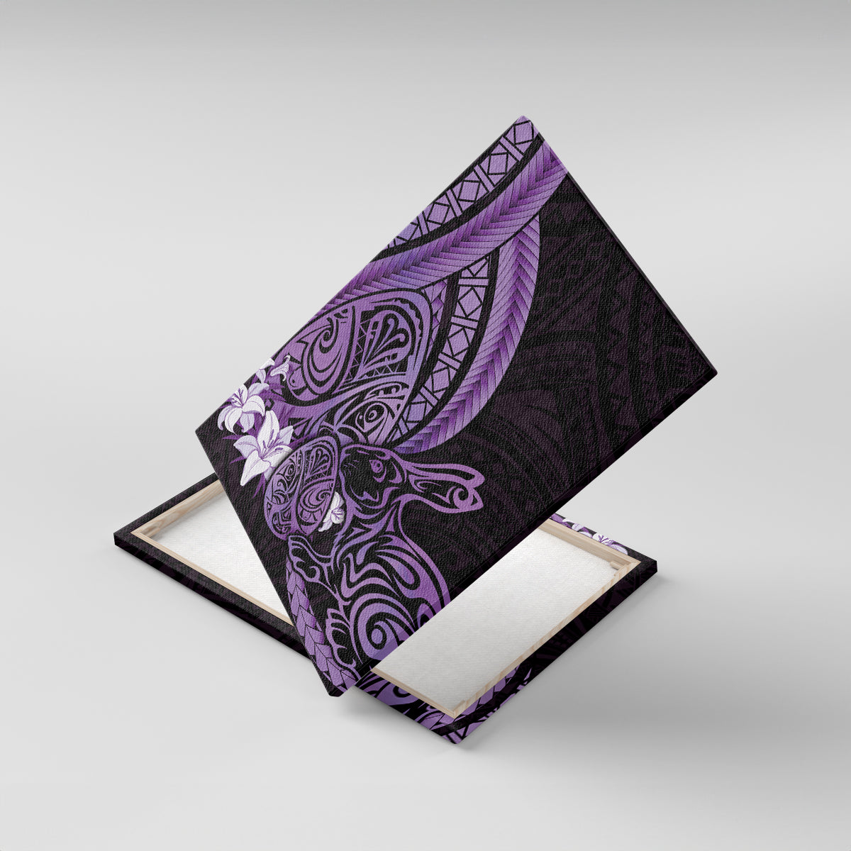 Purple Polynesia Easter Day Canvas Wall Art Eggs With Bunny Polynesian Pattern