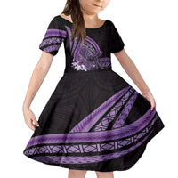 Purple Polynesia Easter Day Family Matching Off Shoulder Maxi Dress and Hawaiian Shirt Eggs With Bunny Polynesian Pattern LT14 Daughter's Dress Purple - Polynesian Pride