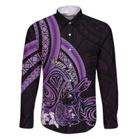 Purple Polynesia Easter Day Family Matching Off Shoulder Maxi Dress and Hawaiian Shirt Eggs With Bunny Polynesian Pattern LT14 Dad's Shirt - Long Sleeve Purple - Polynesian Pride