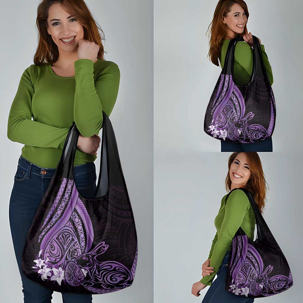 Purple Polynesia Easter Day Grocery Bag Eggs With Bunny Polynesian Pattern