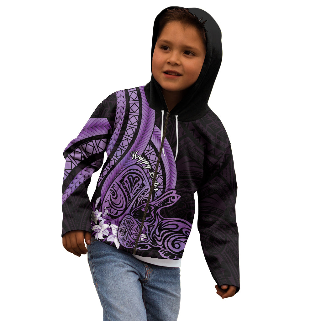 Purple Polynesia Easter Day Kid Hoodie Eggs With Bunny Polynesian Pattern