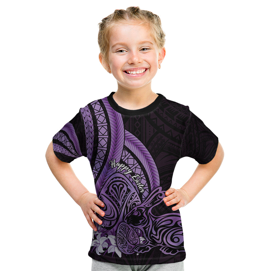 Purple Polynesia Easter Day Kid T Shirt Eggs With Bunny Polynesian Pattern
