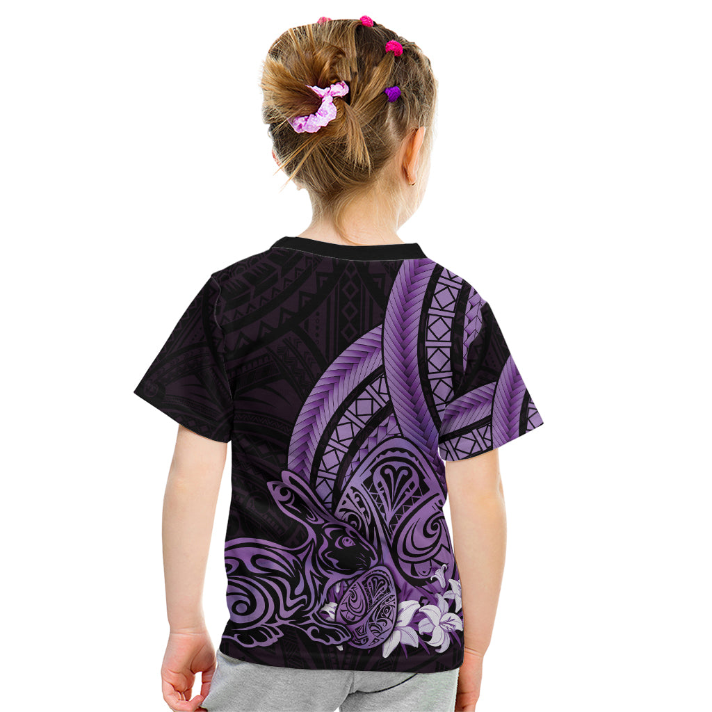 Purple Polynesia Easter Day Kid T Shirt Eggs With Bunny Polynesian Pattern